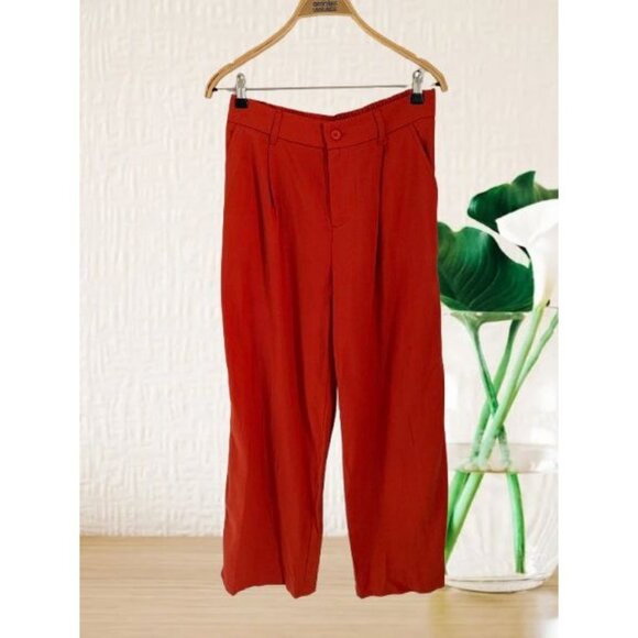 Willit Womens Red Linen-Blend Straight-Leg Pants High Elastic Waist - Picture 1 of 8